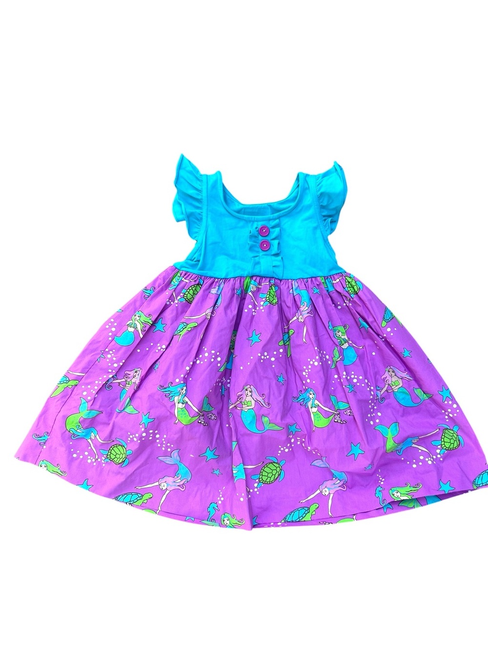 Eleanor Rose Girls‎ Mermaid Print Dress in Teal & Purple Has Pockets! 6/7